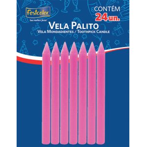 VELA PALITO FESTCOLOR ROSA 12X24 UNIDADES