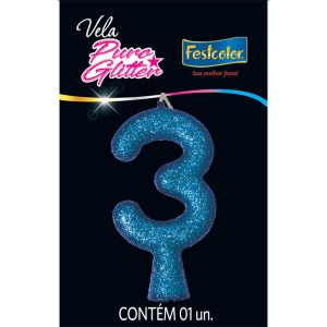 VELA PURO GLITTER FESTCOLOR AZUL Nº3 10X01