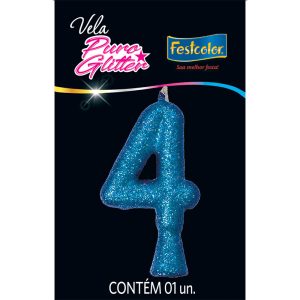 VELA PURO GLITTER FESTCOLOR AZUL Nº4 10X01