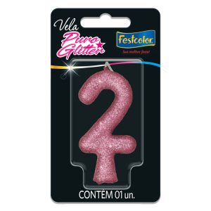 VELA PURO GLITTER FESTCOLOR ROSA Nº2 10X01