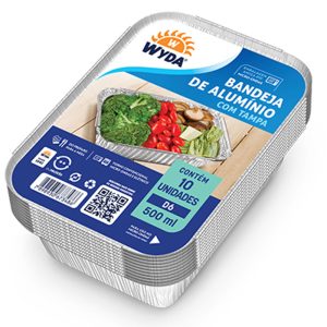 BANDEJA ALUMÍNIO COM TAMPA WYDA 500ML 10 UNIDADES