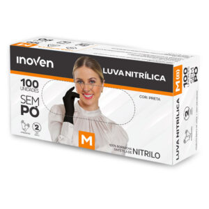 LUVA NITRÍLICA PRETA S/PÓ INOVEN (M) 100UN