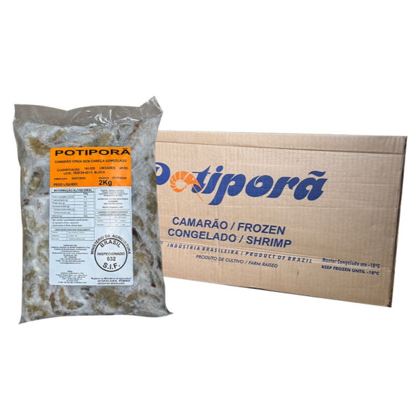 CAMARÃO CINZA SEM CABEÇA 41/50 CONGELADO 5X2KG