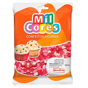 CONFEITO MAVALÉRIO FIGURAS CORAÇÕES MIL CORES 120G